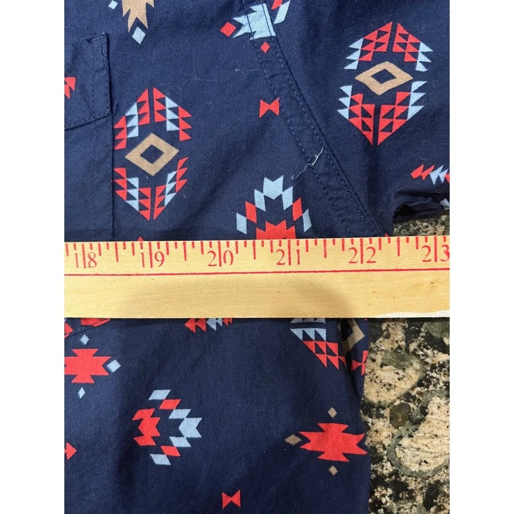 Levis Mens XL Short Sleeve Button Down Shirt Southwestern Tribal Print Navy Blue